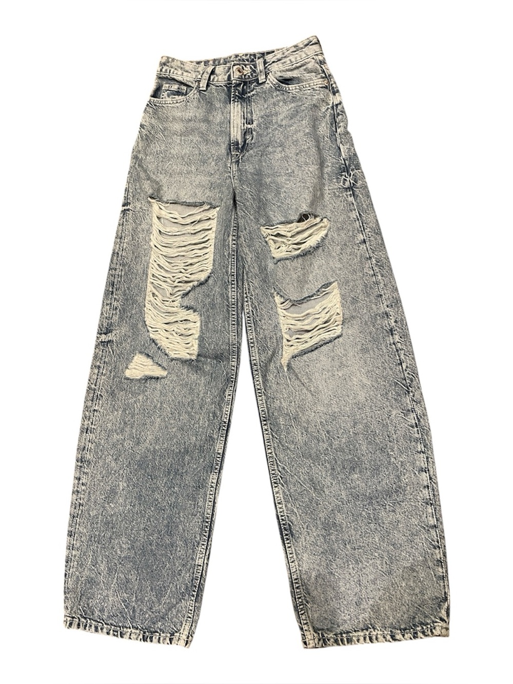 H&M &Denim Baggy Destroyed Regular Fit High Waist Jeans Size 0